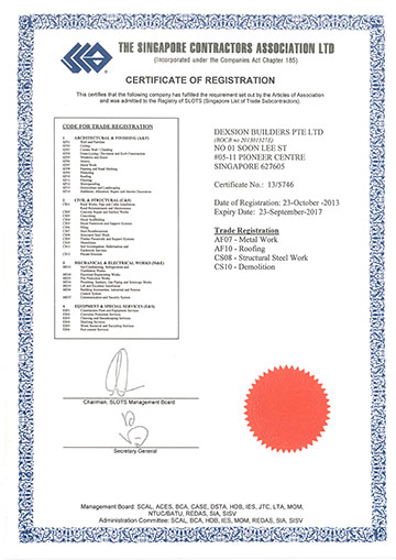 Singapore Construction Association (SCA) Certificate of Registration